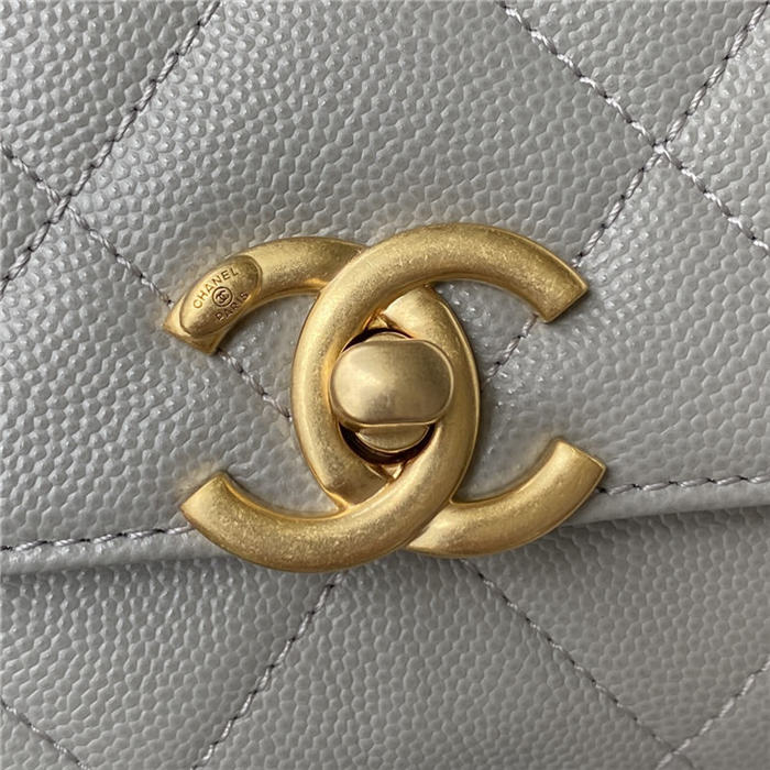 Chanel FLAP BAG Grained Calfskin & Gold-Tone Metal AS2764 Grey A