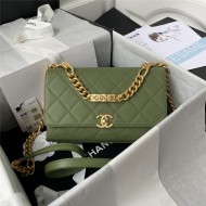 Chanel FLAP BAG Grained Calfskin & Gold-Tone Metal AS2764 Green A