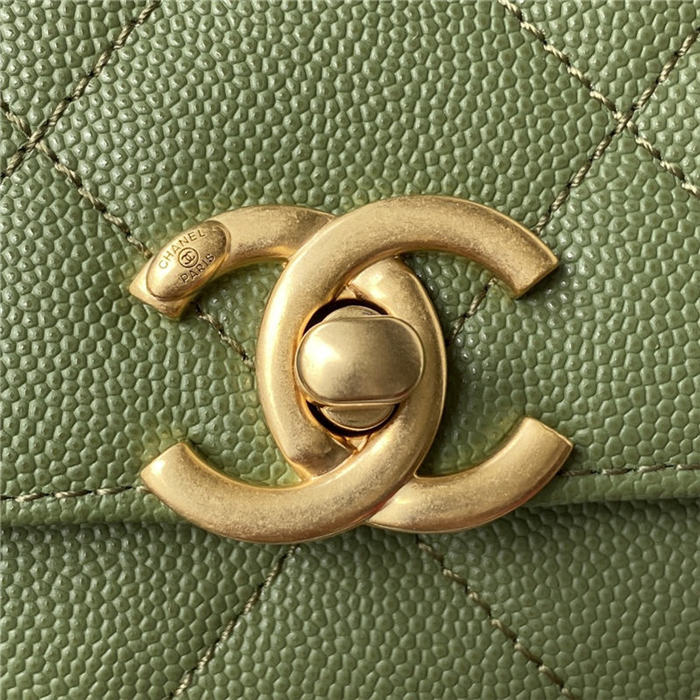 Chanel FLAP BAG Grained Calfskin & Gold-Tone Metal AS2764 Green A