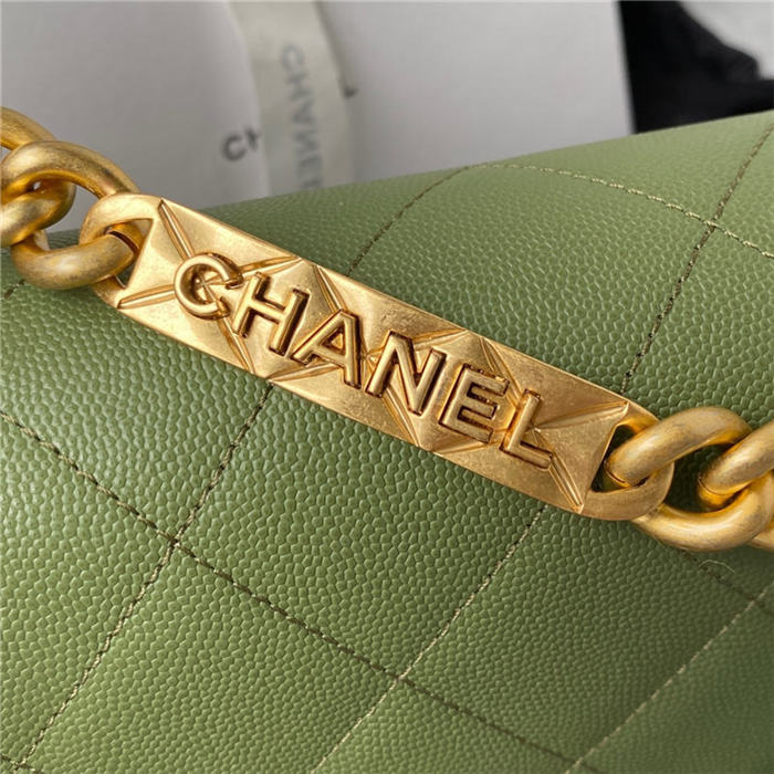 Chanel FLAP BAG Grained Calfskin & Gold-Tone Metal AS2764 Green A