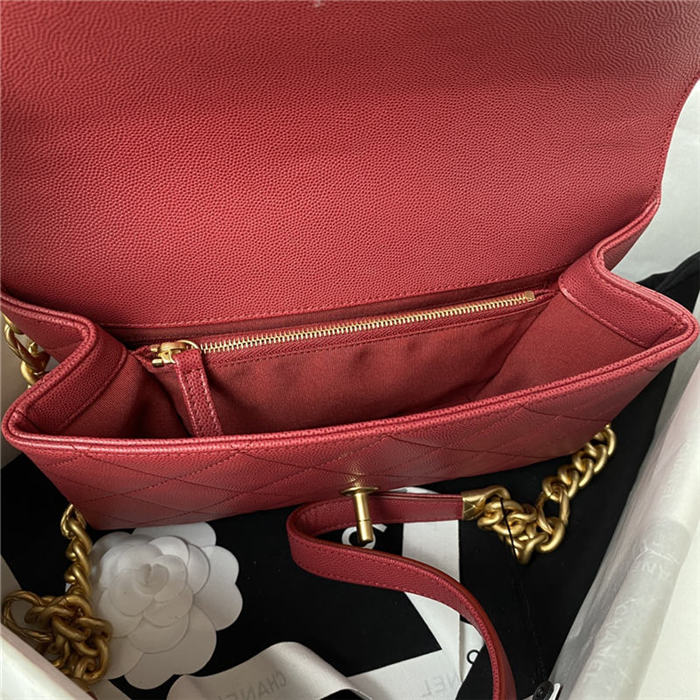 Chanel FLAP BAG Grained Calfskin & Gold-Tone Metal AS2764 Burgundy A