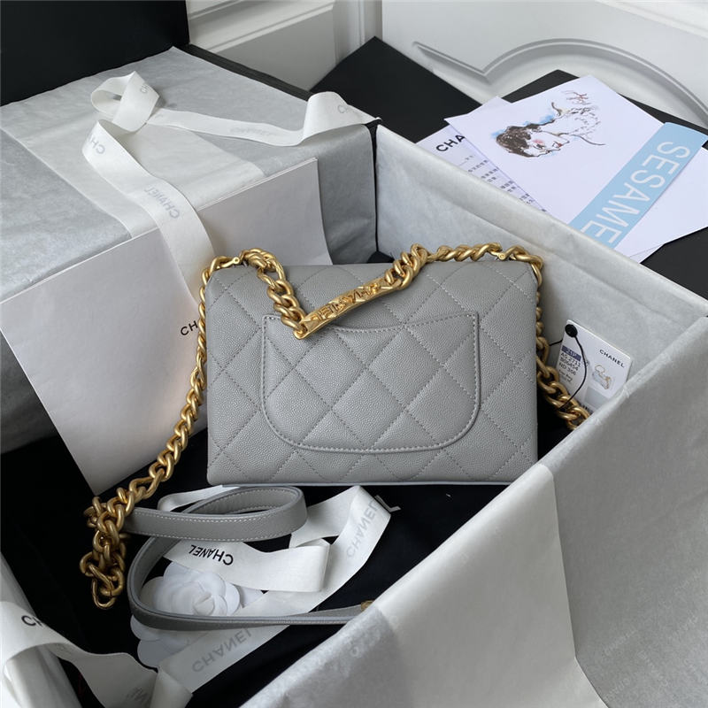 Chanel MINI FLAP BAG Grained Calfskin & Gold-Tone Metal AS2711 Grey A