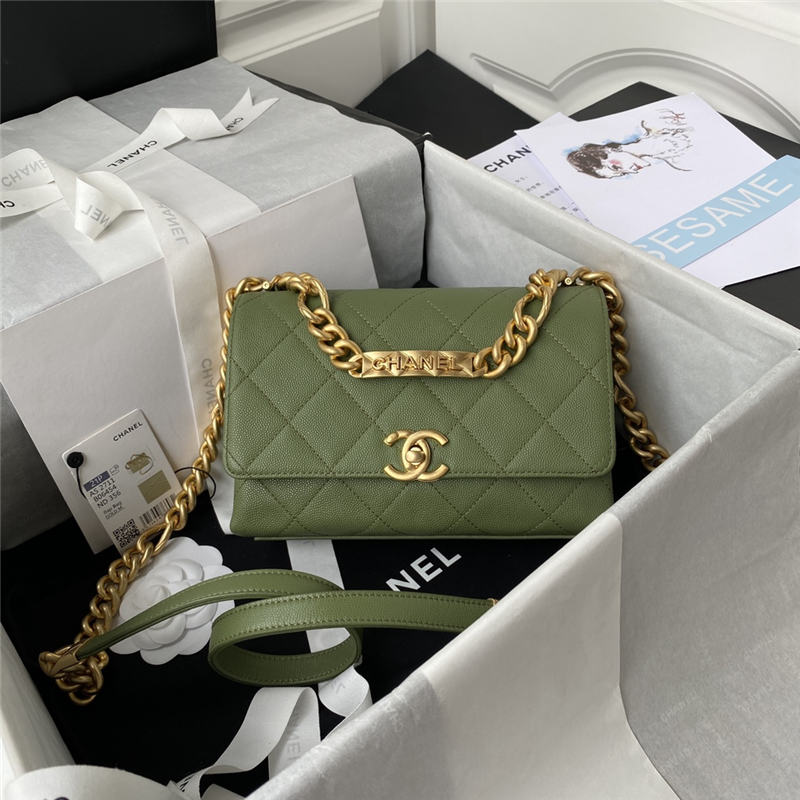 Chanel MINI FLAP BAG Grained Calfskin & Gold-Tone Metal AS2711 Green A