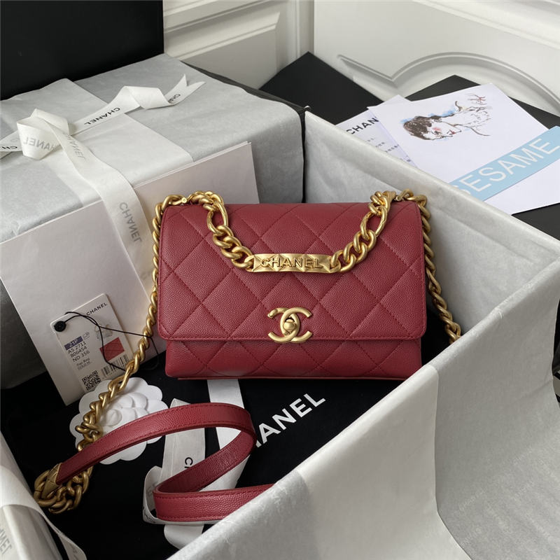 Chanel MINI FLAP BAG Grained Calfskin & Gold-Tone Metal AS2711 Burgundy A