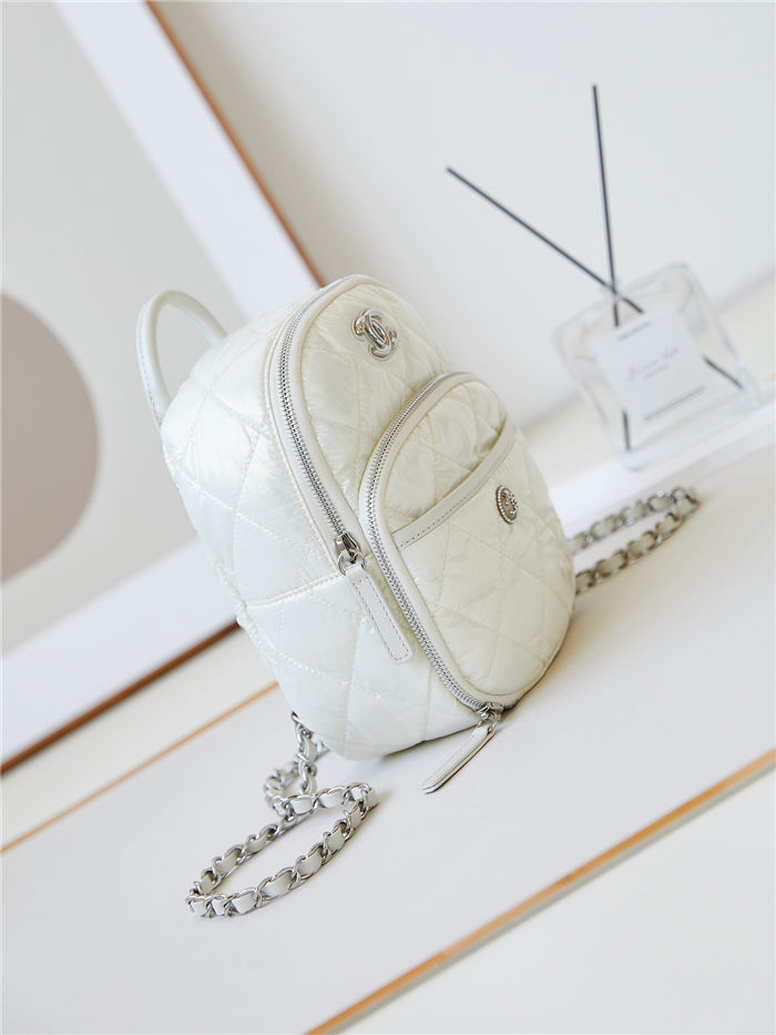 Chanel BACKPACK AS4366 Nylon & Silver-Tone Metal White A