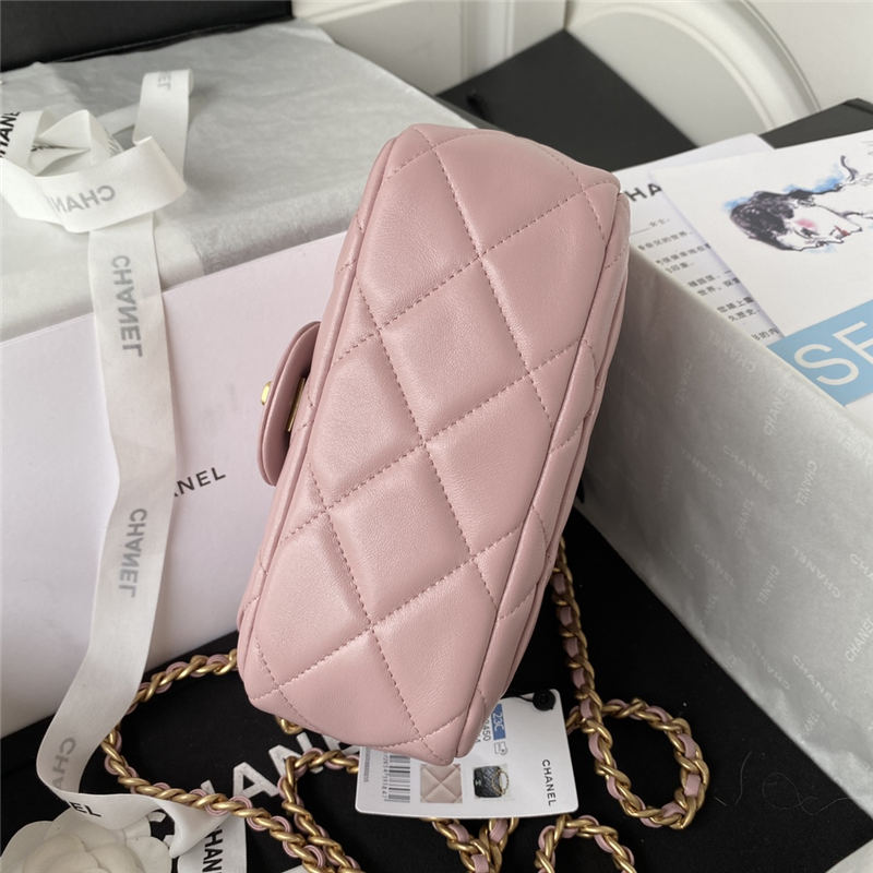 Chanel Mini Flap Bag with Handle Lambskin & Gold-Tone Metal AS3450 Pink A