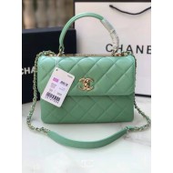 SMALL FLAP BAG WITH TOP HANDLE Lambskin Gold Metal Green A