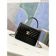 SMALL FLAP BAG WITH TOP HANDLE Chevrons Pattern Lambskin Gold Metal Black A