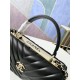 SMALL FLAP BAG WITH TOP HANDLE Chevrons Pattern Lambskin Gold Metal Black A