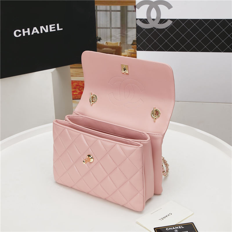 SMALL FLAP BAG WITH TOP HANDLE Lambskin Gold Metal Pink B