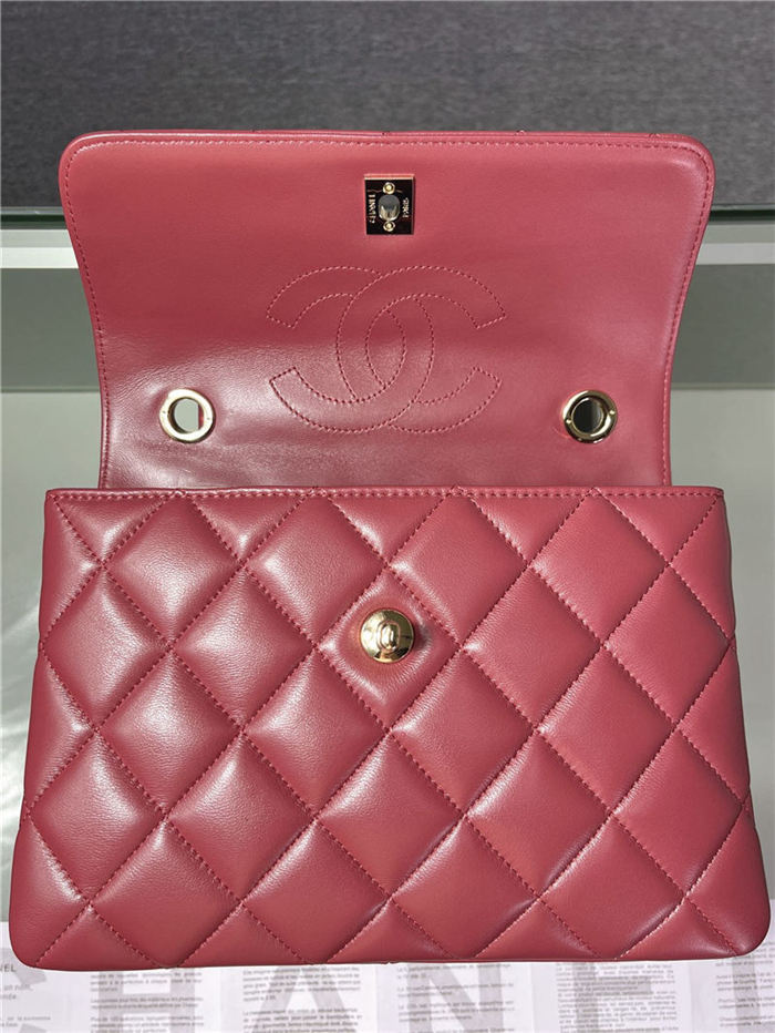 SMALL FLAP BAG WITH TOP HANDLE Lambskin Gold Metal Burgundy B