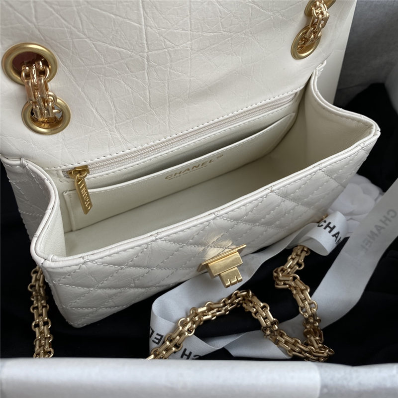 MINI 2.55 HANDBAG Aged Calfskin White & Gold-Tone Metal A