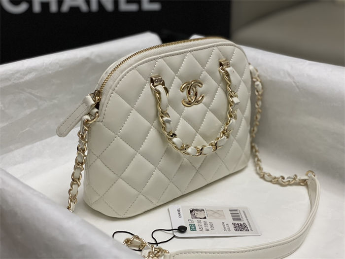 Chanel SMALL TOTE AS5130 Shiny Lambskin & Gold-Tone Metal White High