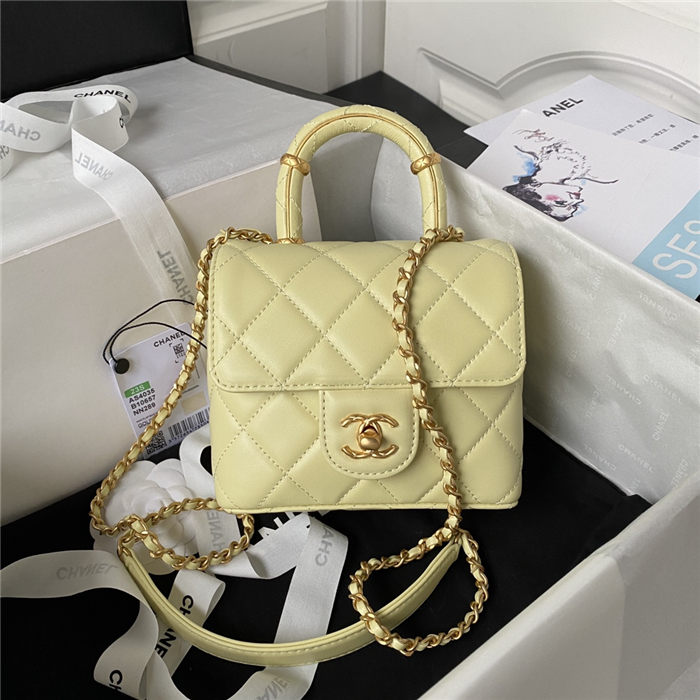 Chanel MINI FLAP BAG WITH TOP HANDLE AS4035 Lambskin Gold-Tone Metal Yellow A