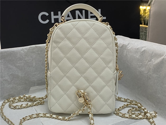 Chanel Mini Backpack Grained Calfskin Gold-Tone Metal AP3753 White High