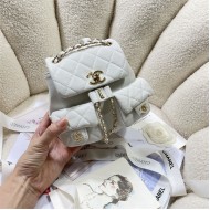 Chanel SMALL BACKPACK AS3787 Grained Shiny Calfskin & Gold-Tone Metal White A