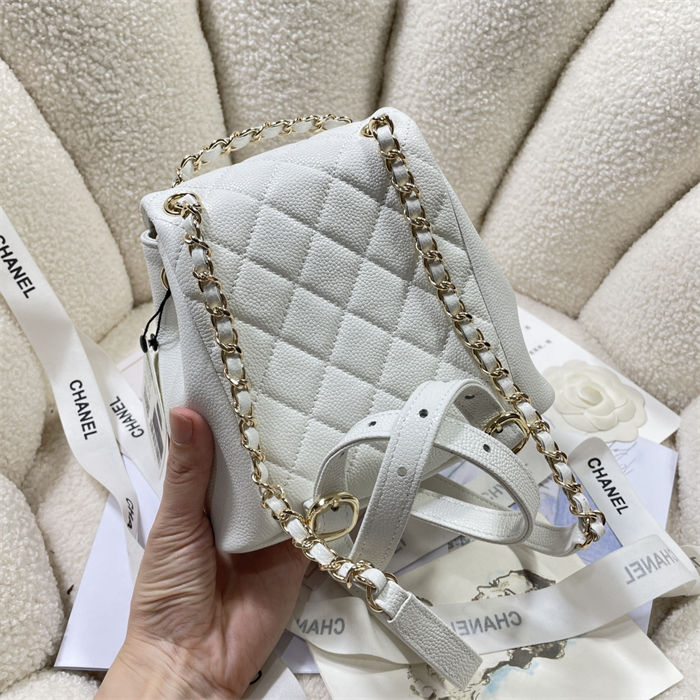 Chanel SMALL BACKPACK AS3787 Grained Shiny Calfskin & Gold-Tone Metal White A