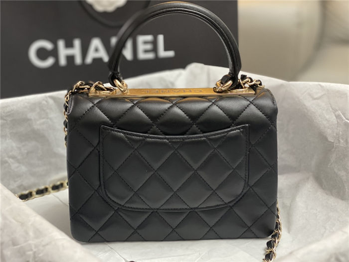 Chanel MINI FLAP BAG WITH TOP HANDLE AS4654 Lambskin & Gold-Tone Metal Black A