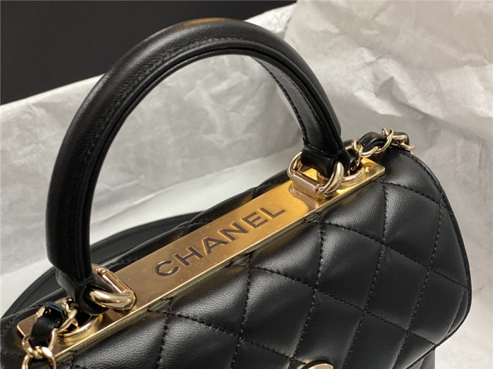 Chanel MINI FLAP BAG WITH TOP HANDLE AS4654 Lambskin & Gold-Tone Metal Black A