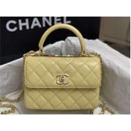 Chanel MINI FLAP BAG WITH TOP HANDLE AS4654 Lambskin & Gold-Tone Metal Yellow A