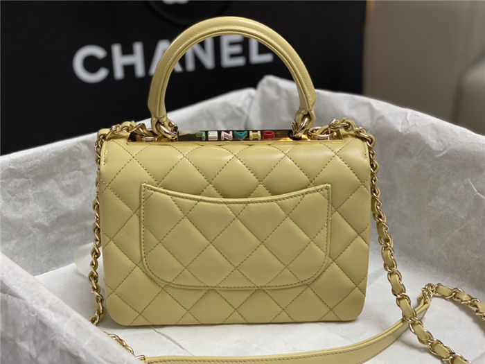 Chanel MINI FLAP BAG WITH TOP HANDLE AS4654 Lambskin & Gold-Tone Metal Yellow A