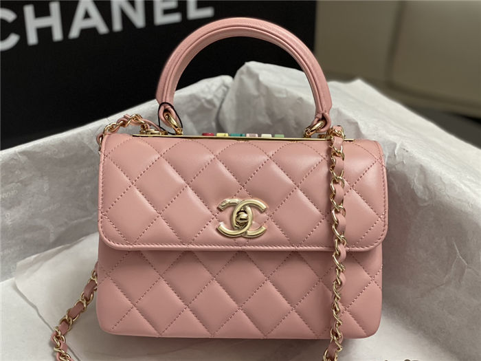 Chanel MINI FLAP BAG WITH TOP HANDLE AS4654 Lambskin & Gold-Tone Metal Pink A