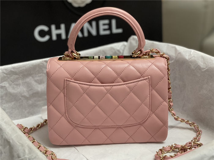 Chanel MINI FLAP BAG WITH TOP HANDLE AS4654 Lambskin & Gold-Tone Metal Pink A