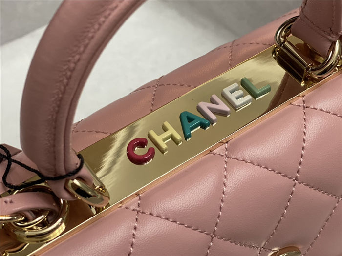 Chanel MINI FLAP BAG WITH TOP HANDLE AS4654 Lambskin & Gold-Tone Metal Pink A