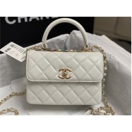 Chanel MINI FLAP BAG WITH TOP HANDLE AS4654 Lambskin & Gold-Tone Metal White A