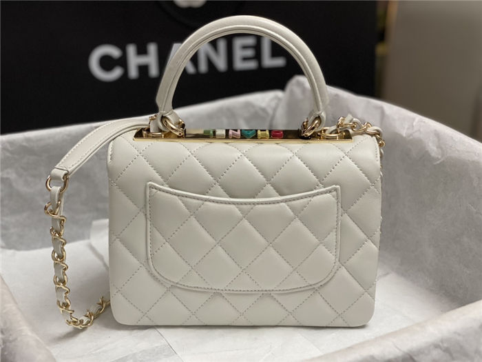 Chanel MINI FLAP BAG WITH TOP HANDLE AS4654 Lambskin & Gold-Tone Metal White A