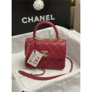 Chanel MINI FLAP BAG WITH TOP HANDLE AS4654 Lambskin & Gold-Tone Metal Red A