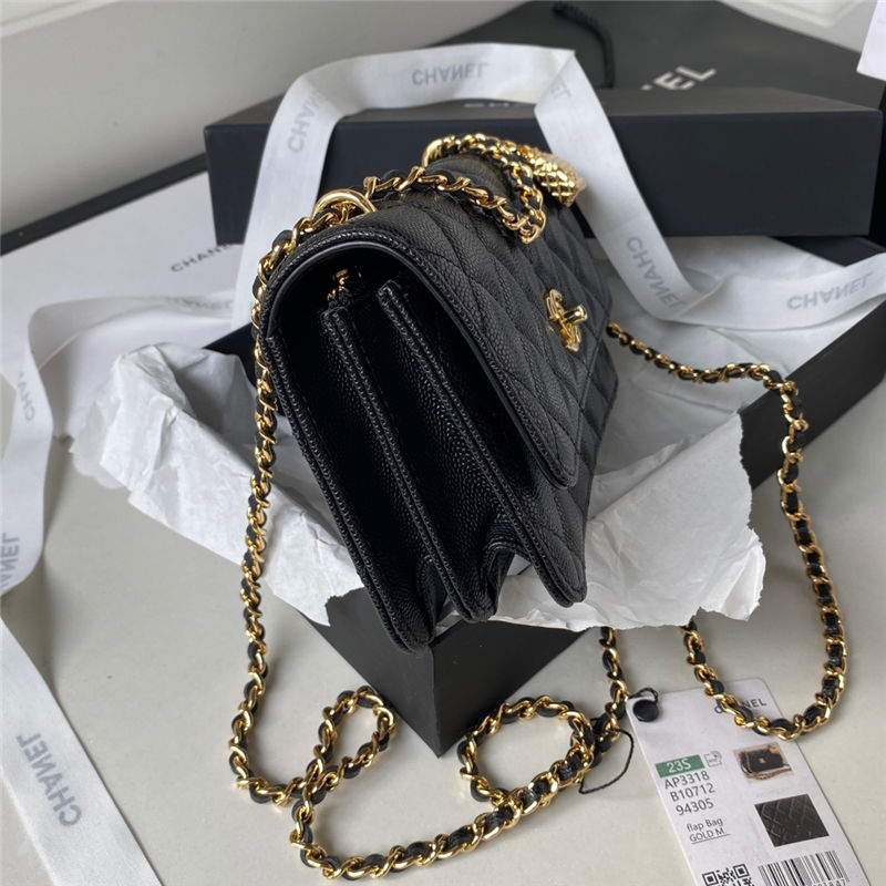 Chanel Wallet on Chain AP3318 Grained Calfskin & Gold-Tone Metal Black A