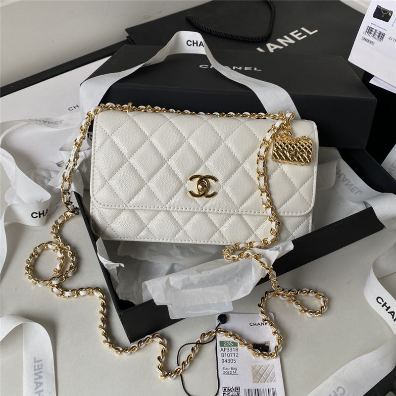 Chanel Wallet on Chain AP3318 Grained Calfskin & Gold-Tone Metal White A