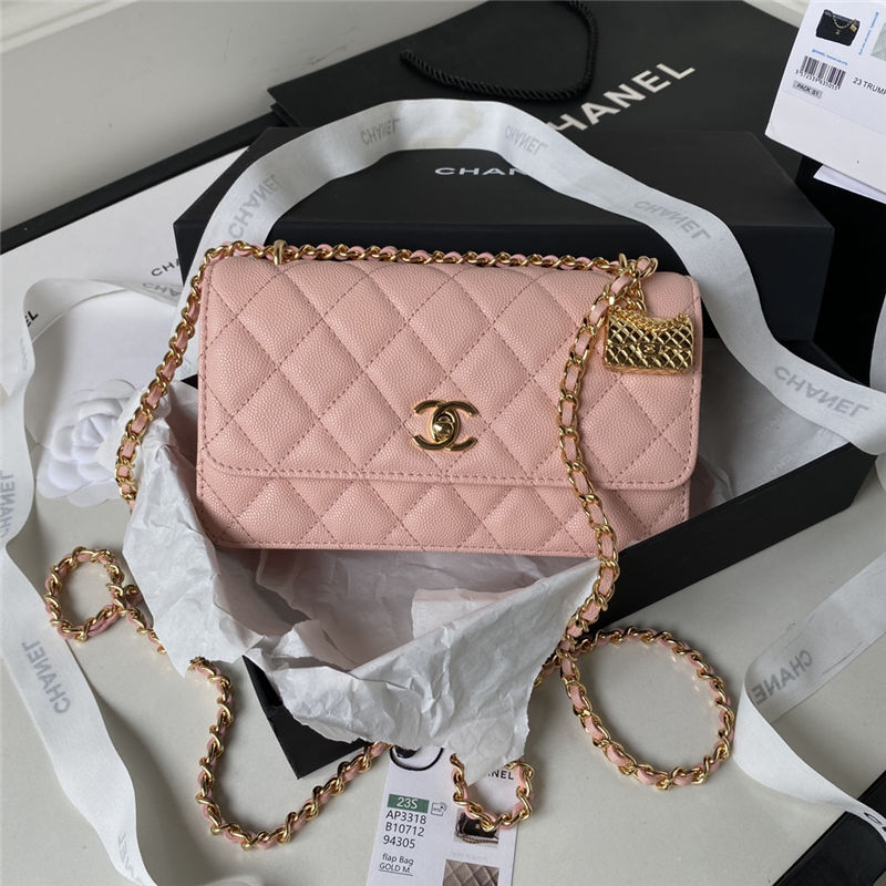 Chanel Wallet on Chain AP3318 Grained Calfskin & Gold-Tone Metal Pink A