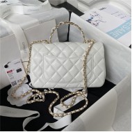 MINI FLAP BAG WITH TOP HANDLE AS2431N Lambskin & Gold-Tone Metal White A