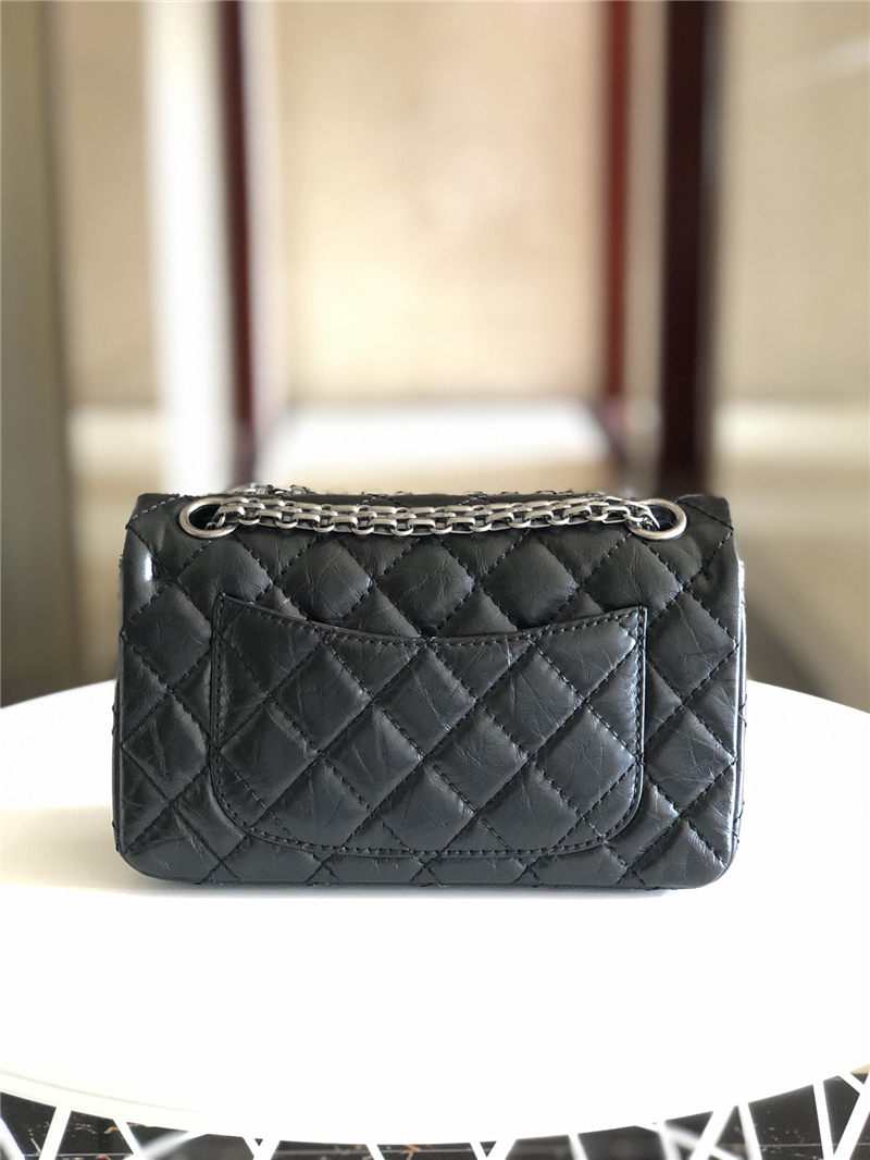 MINI 2.55 HANDBAG Aged Calfskin Black Silver Metal B