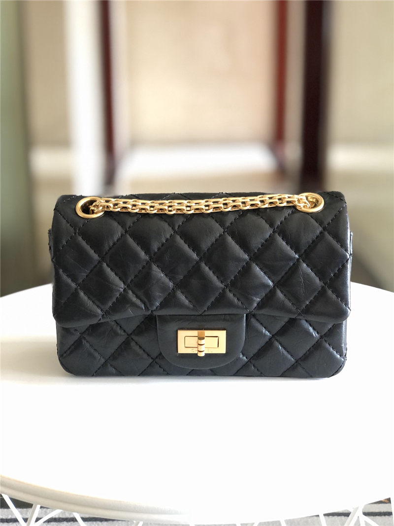 MINI 2.55 HANDBAG Aged Calfskin Black Gold Metal B