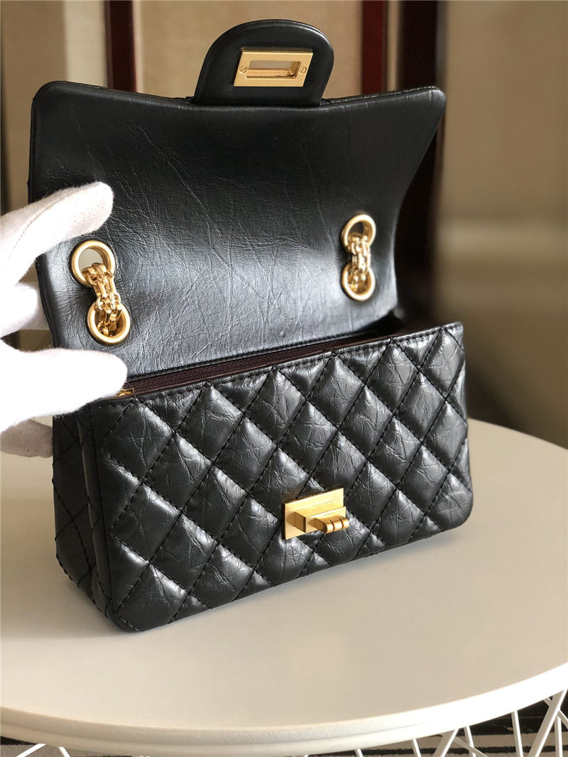 MINI 2.55 HANDBAG Aged Calfskin Black Gold Metal B