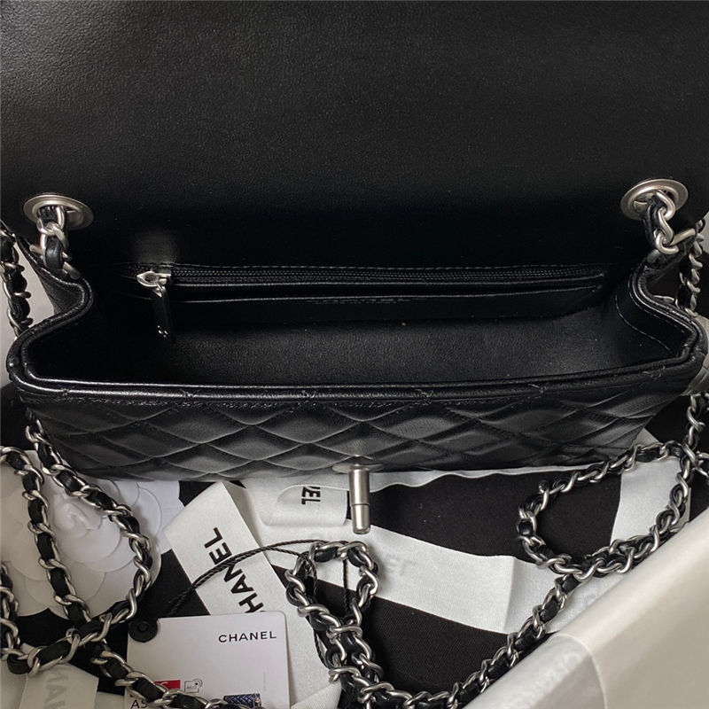 Mini FLAP BAG Lambskin Silver-Metal AS1787 Black A