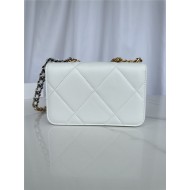 Chanel 19 WALLET ON CHAIN-A Shiny Lambskin, Gold/Silver-Tone & Ruthenium-Finish Metal White A