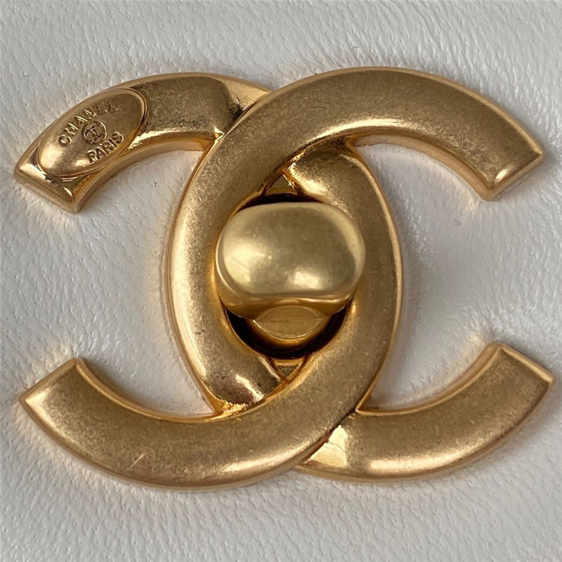 Chanel Mini Flap Bag with Handle Lambskin & Gold-Tone Metal AS3450 White A