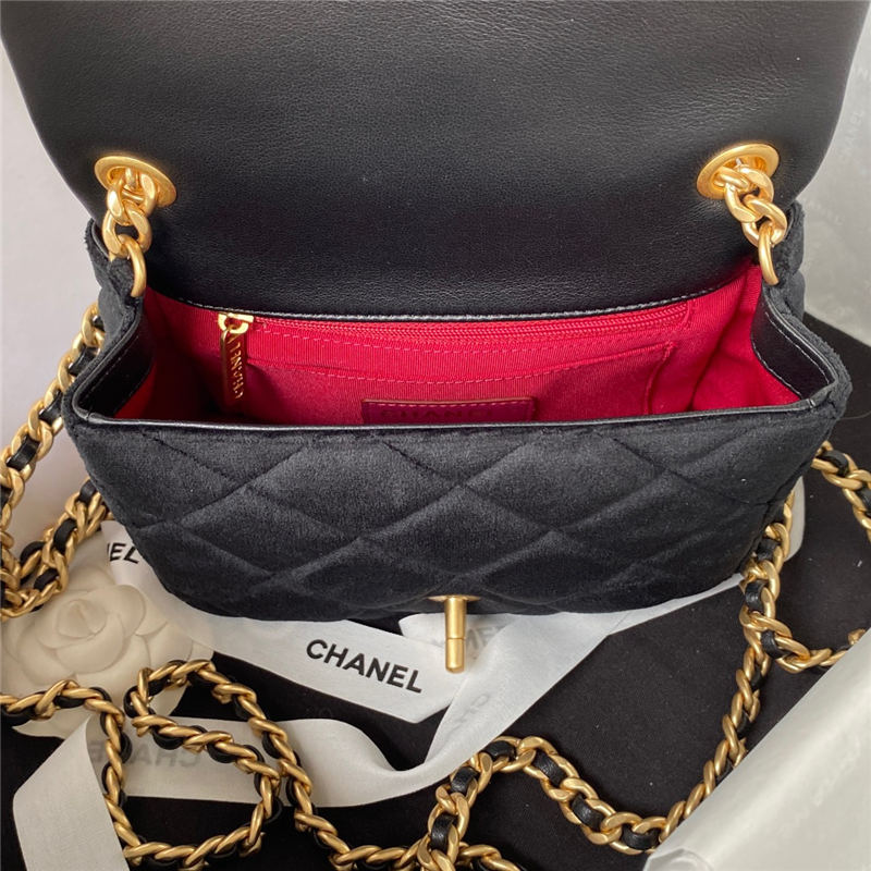 Chanel Mini Flap Bag with Handle Velvet & Gold-Tone Metal AS3450 Black A