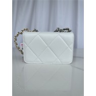 Chanel 19 WALLET ON CHAIN-A Shiny Lambskin, Gold/Silver-Tone & Ruthenium-Finish Metal White A