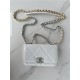 Chanel 19 WALLET ON CHAIN-A Shiny Lambskin, Gold/Silver-Tone & Ruthenium-Finish Metal White A