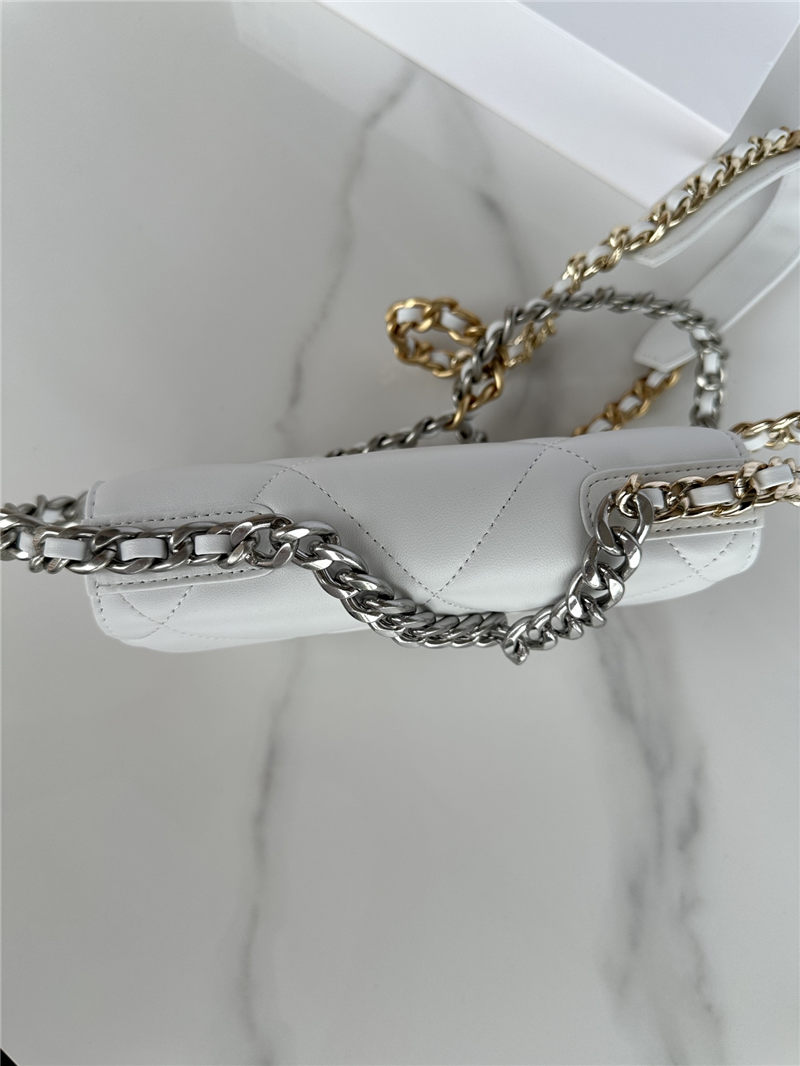 Chanel 19 WALLET ON CHAIN-A Shiny Lambskin, Gold/Silver-Tone & Ruthenium-Finish Metal White A