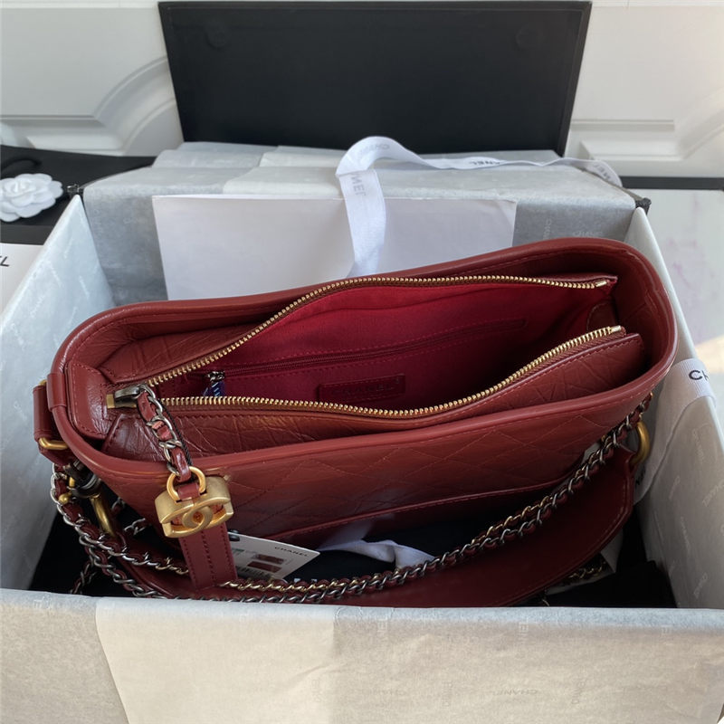 GABRIELLE HOBO BAG Aged Smooth Calfskin with Wild Handle Burgundy High