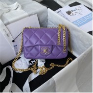 Chanel MINI FLAP BAG with Enamel buckle Lambskin & Gold-Tone Metal Purple A