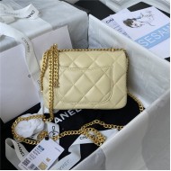 Chanel MINI FLAP BAG with Enamel buckle Lambskin & Gold-Tone Metal Beige A