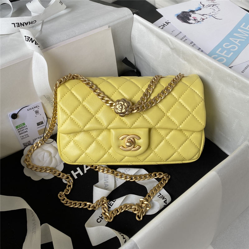 Chanel MINI FLAP BAG AS4041 Lambskin & Gold-Tone Metal Yellow High