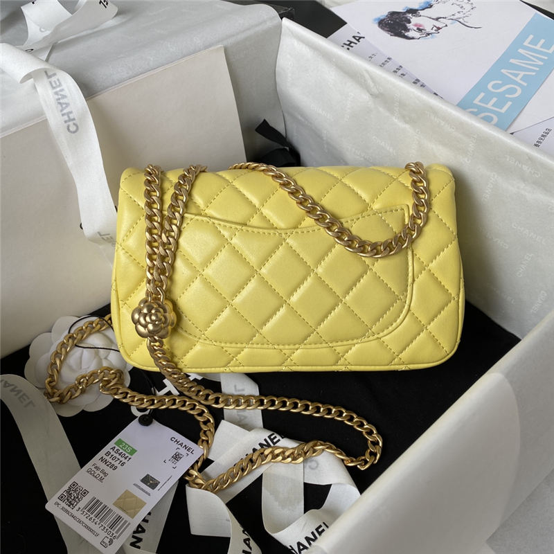 Chanel MINI FLAP BAG AS4041 Lambskin & Gold-Tone Metal Yellow High